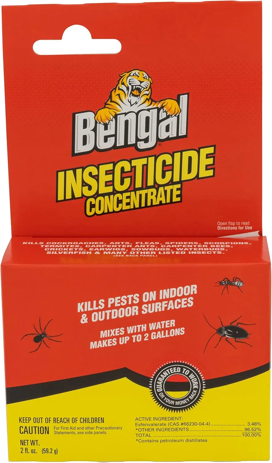 Bengal Insecticide Concentrate, Indoor and Outdoor Insect Killer, Makes 2 Gallons, 2 Oz. Liquid Concentrate