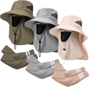 Berlune 6 Pcs Sun Hat Fishing Hats with Face Cover and Arm Sleeves Outdoor Hiking Hat UV Protection