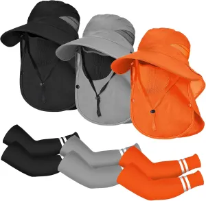 Berlune 6 Pcs Sun Hat Fishing Hats with Face Cover and Arm Sleeves Outdoor Hiking Hat UV Protection