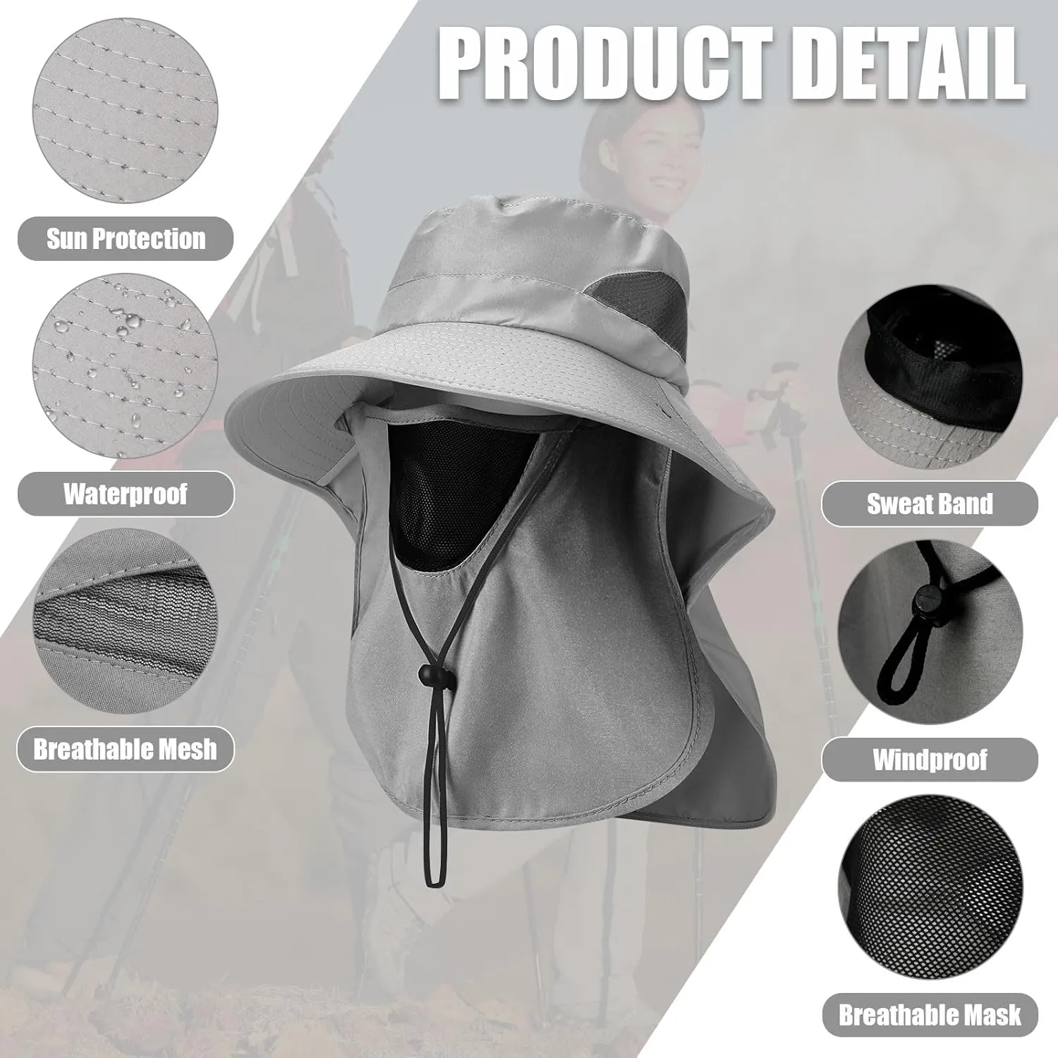 Berlune 6 Pcs Sun Hat Fishing Hats with Face Cover and Arm Sleeves Outdoor Hiking Hat UV Protection