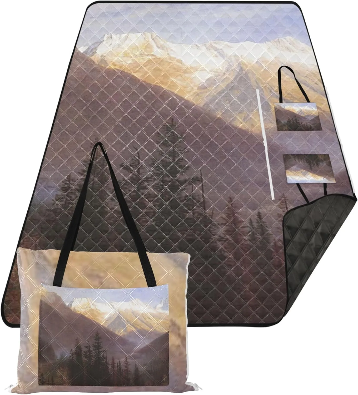 Bierstadt Albert Sunrise Glacier Scene Beach Blanket Sandproof Waterproof Outdoor Blanket for Grass Extra Large Picnic Supplies Foldable Mat 118" x 80"