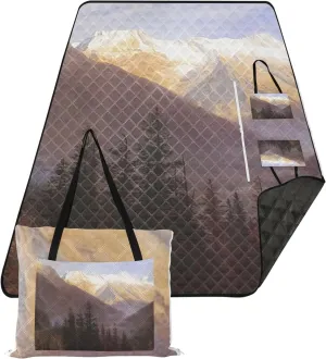 Bierstadt Albert Sunrise Glacier Scene Beach Blanket Sandproof Waterproof Outdoor Blanket for Grass Extra Large Picnic Supplies Foldable Mat 118" x 80"