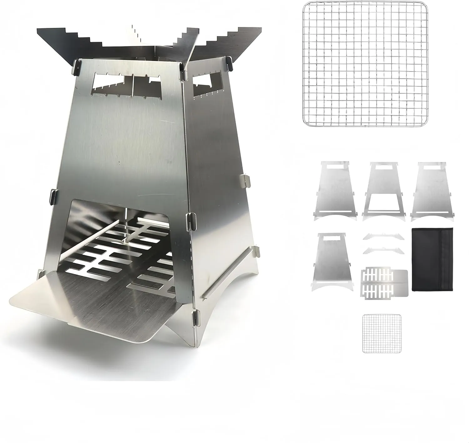 big size 2 in 1 detachable wood burning fire pit & Charcoal Grill for BBQ, foldable non electronic smokeless camping wood stove