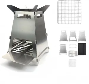big size 2 in 1 detachable wood burning fire pit & Charcoal Grill for BBQ, foldable non electronic smokeless camping wood stove