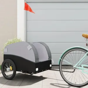 Bike Trailer for Heavy Goods Transport, Iron and Fabric Construction, Black and Gray, 99.2 lb Load Capacity