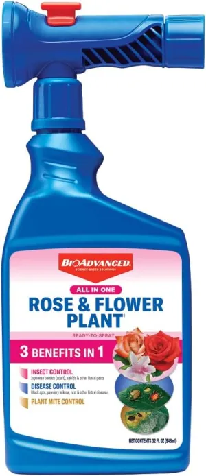 BioAdvanced All-in-One Rose & Flower Plant Care, Ready-to-Spray, 32 Ounce, Aphid Spray for Outdoor Plants, Fungicide for Plants
