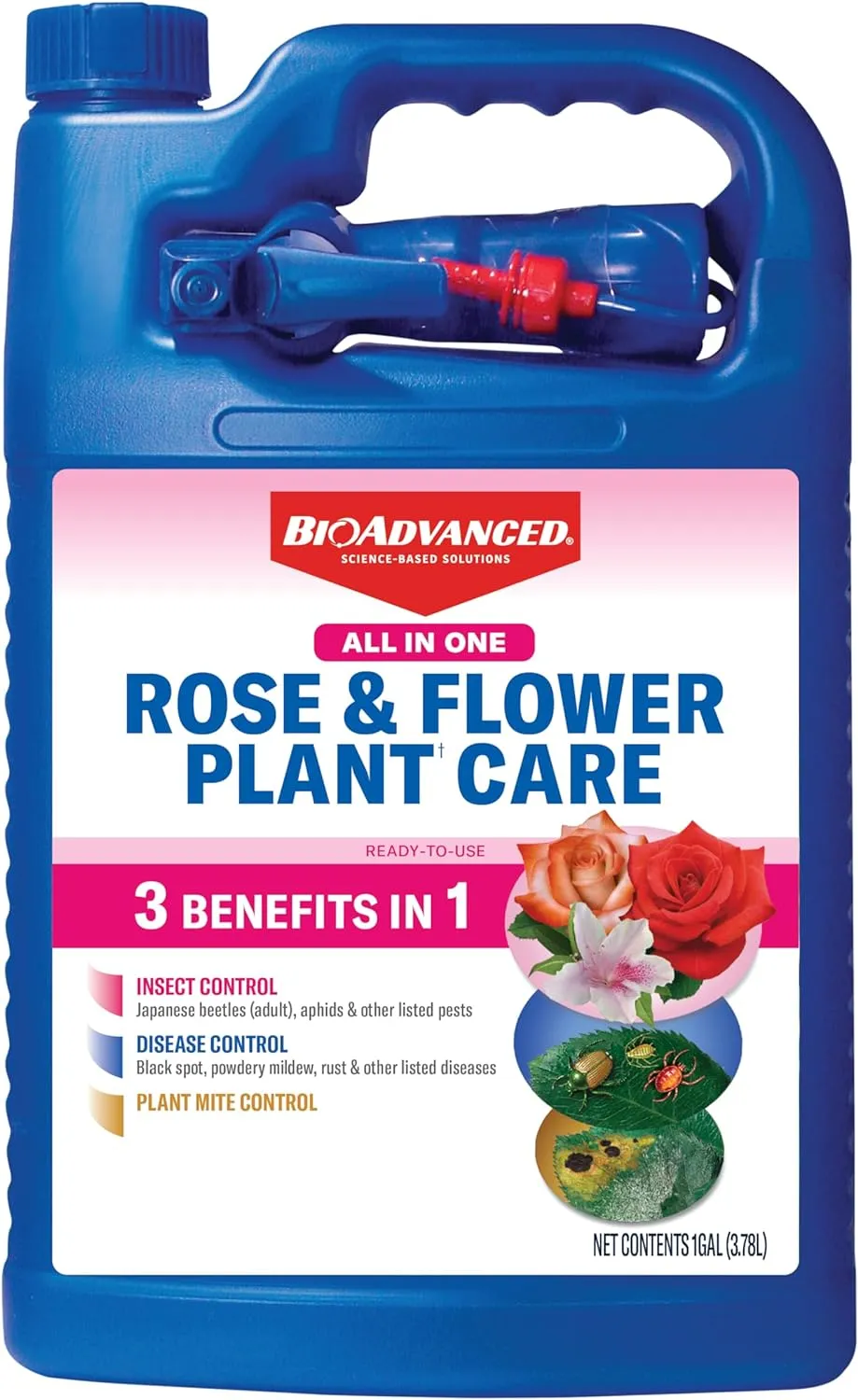 BioAdvanced All-in-One Rose & Flower Plant Care, Ready-to-Use, 1 Gal, Aphid Spray for Outdoor Plants, Fungicide for Plants