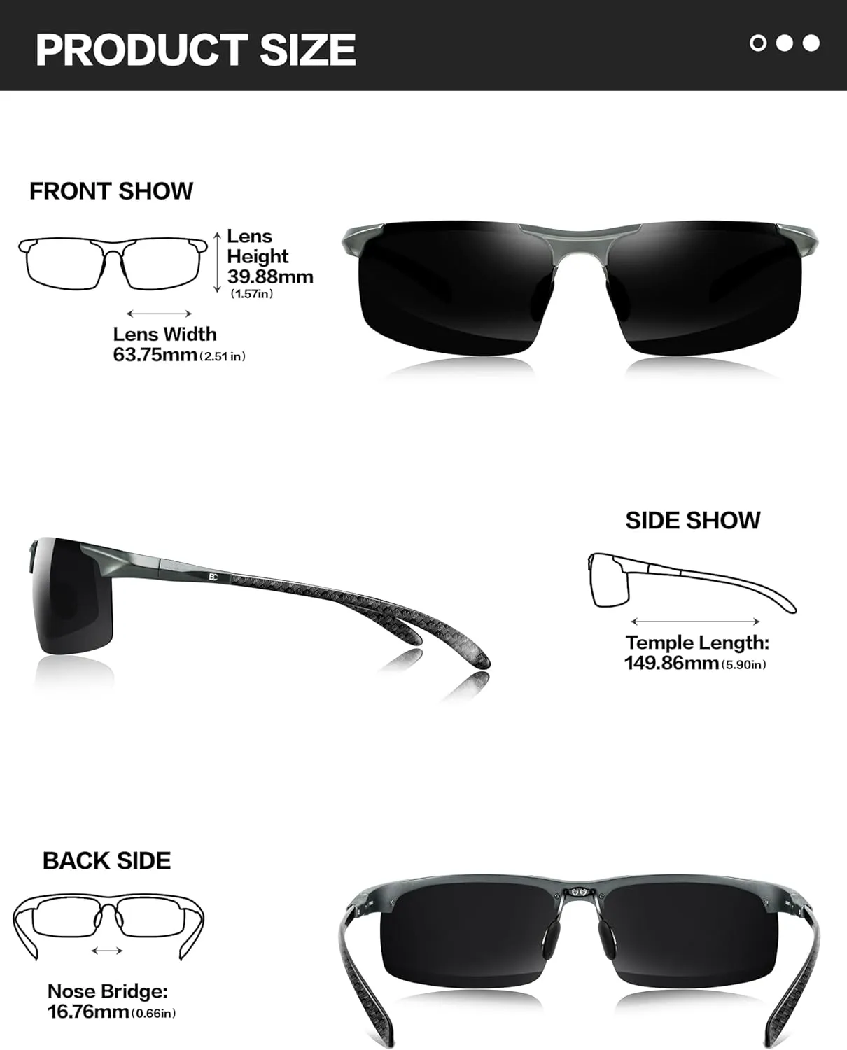 BIRCEN Polarized Carbon-Fiber Sunglasses for Men: Ultralight UV Protection Sun Glasses for Outdoor Sports Fishing Golf Hiking