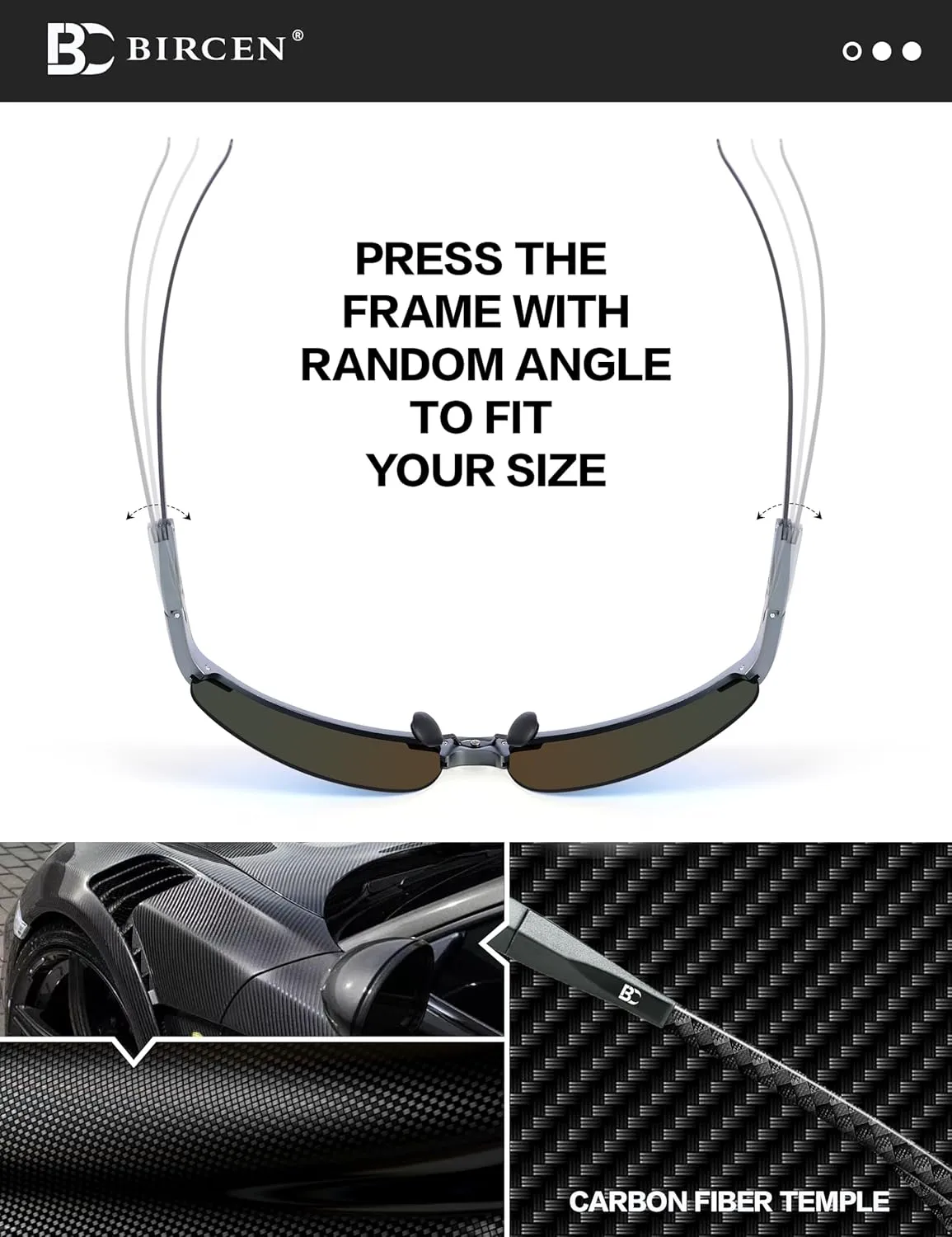 BIRCEN Polarized Carbon-Fiber Sunglasses for Men: Ultralight UV Protection Sun Glasses for Outdoor Sports Fishing Golf Hiking