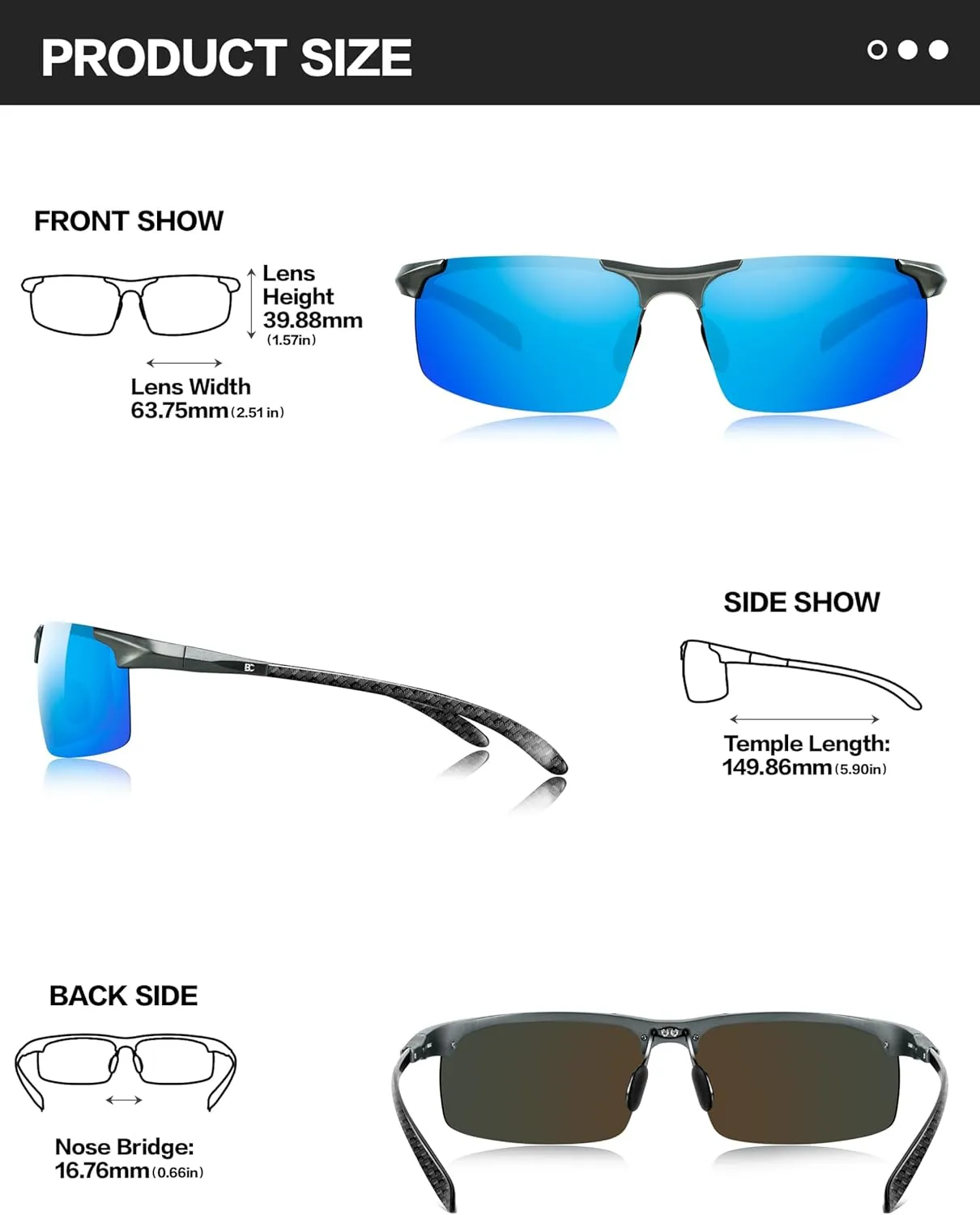 BIRCEN Polarized Carbon-Fiber Sunglasses for Men: Ultralight UV Protection Sun Glasses for Outdoor Sports Fishing Golf Hiking