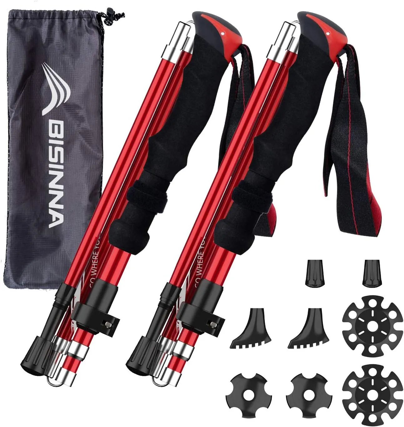 BISINNA Folding Trekking Poles - Lightweight & Adjustable