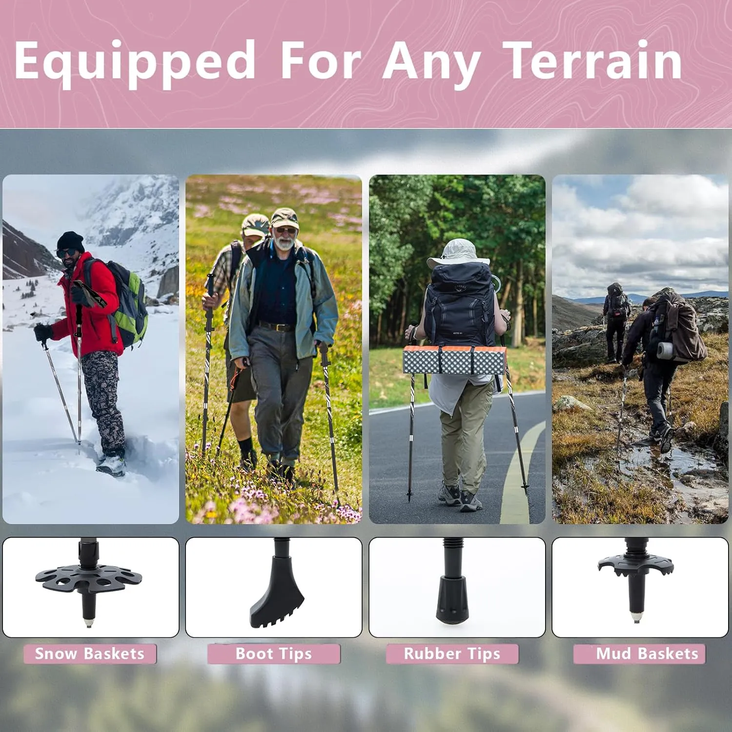 BISINNA Hiking Poles Collapsible Trekking Poles Aluminum Alloy Hiking Sticks 2 pc Lightweight Adjustable Folding Stick for Wowen Men Walking Sticks with Quick Lock System