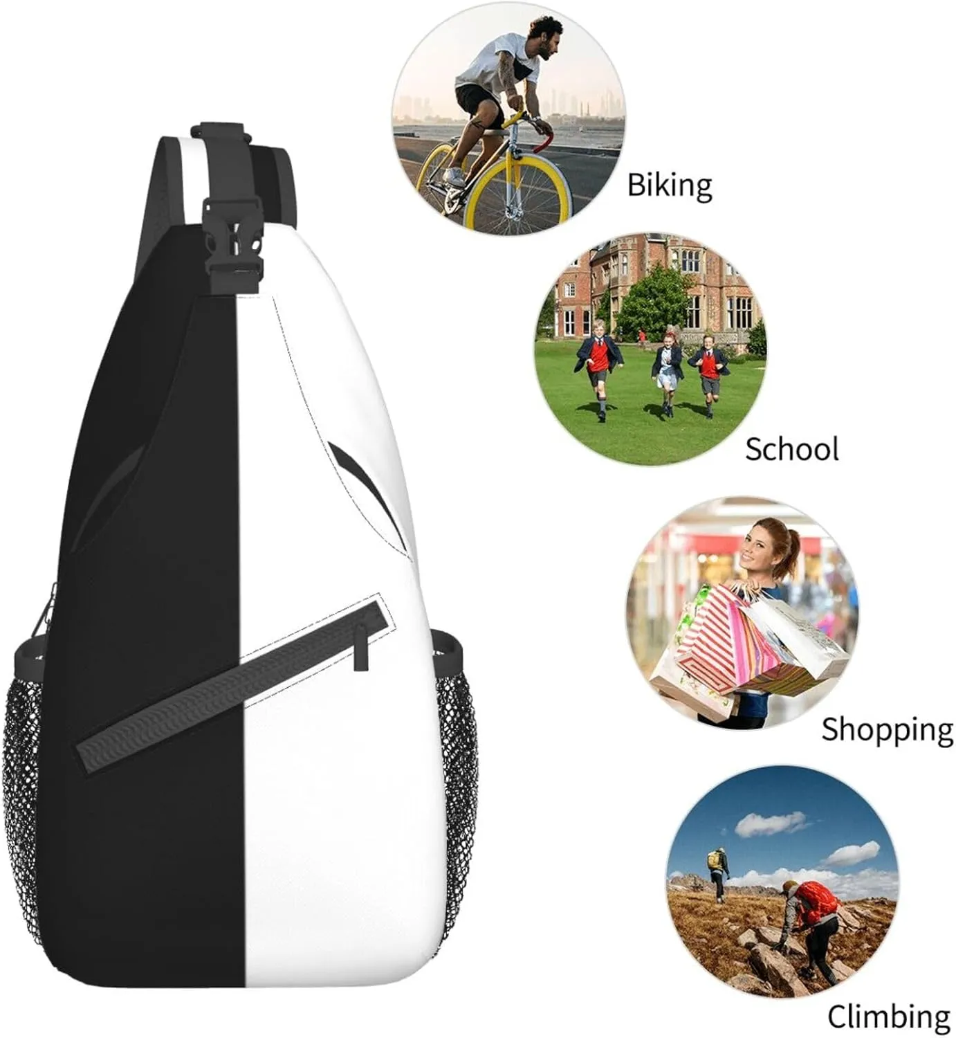 Black and White Sling Bag, Funny Crossbody Backpack Shoulder Chest Bag for Women Men Travel Hiking Daypack