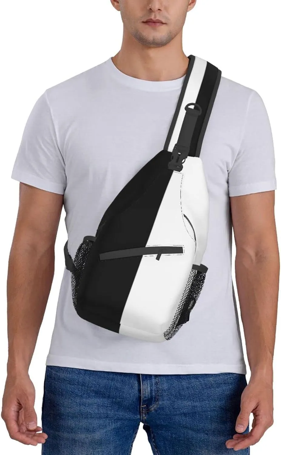 Black and White Sling Bag, Funny Crossbody Backpack Shoulder Chest Bag for Women Men Travel Hiking Daypack