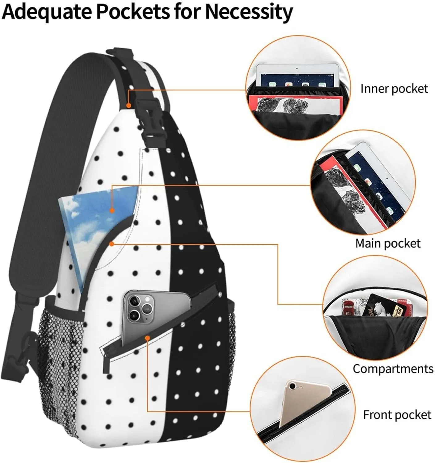 Black and White Sling Bag, Funny Crossbody Backpack Shoulder Chest Bag for Women Men Travel Hiking Daypack