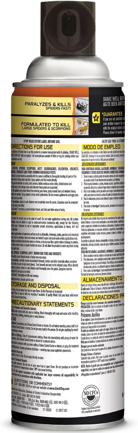 Black Flag Spider and Scorpion Killer 16 Ounces, Aerosol Insecticide SprayAdditional Product Name: Black Flag Spider and Scorpion Killer 16 Ounces, Aerosol Insecticide Spray 12 pack