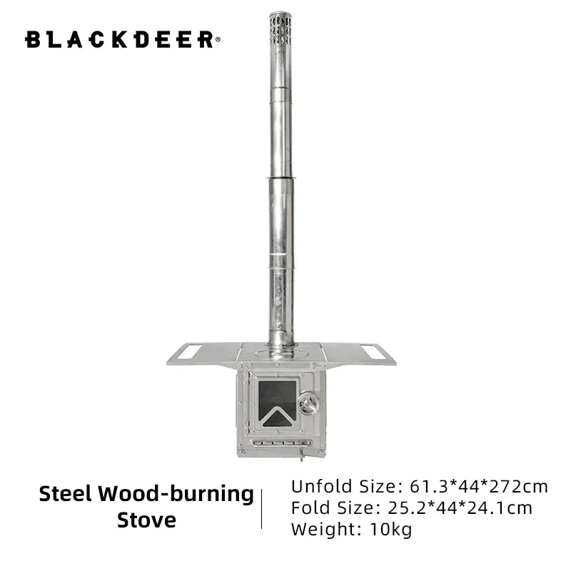 BLACKDEER Outdoor 304 Stainless Steel Tent Wood Stove with Pipes, Portable Camping Firewood Stove for Cooking 255mm