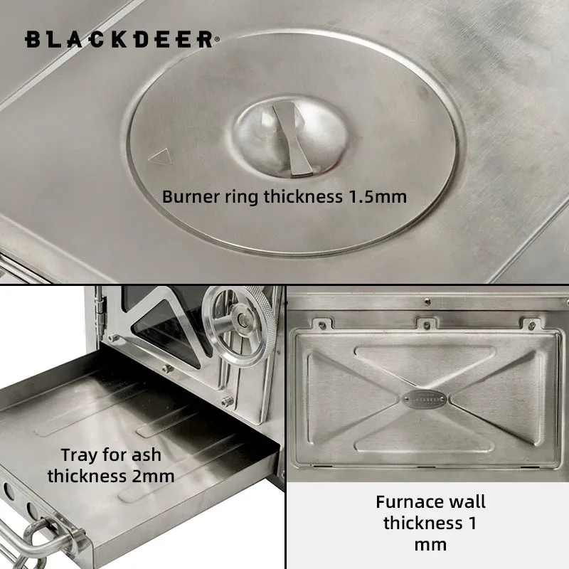 BLACKDEER Outdoor 304 Stainless Steel Tent Wood Stove with Pipes, Portable Camping Firewood Stove for Cooking 255mm
