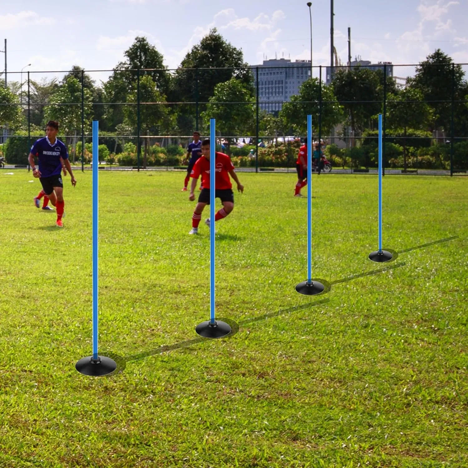 Blue Soccer Agility Poles Set Detachable Sports Trainning Speed Pole Slalom Poles with Rubber Base Sport Traning Equipment