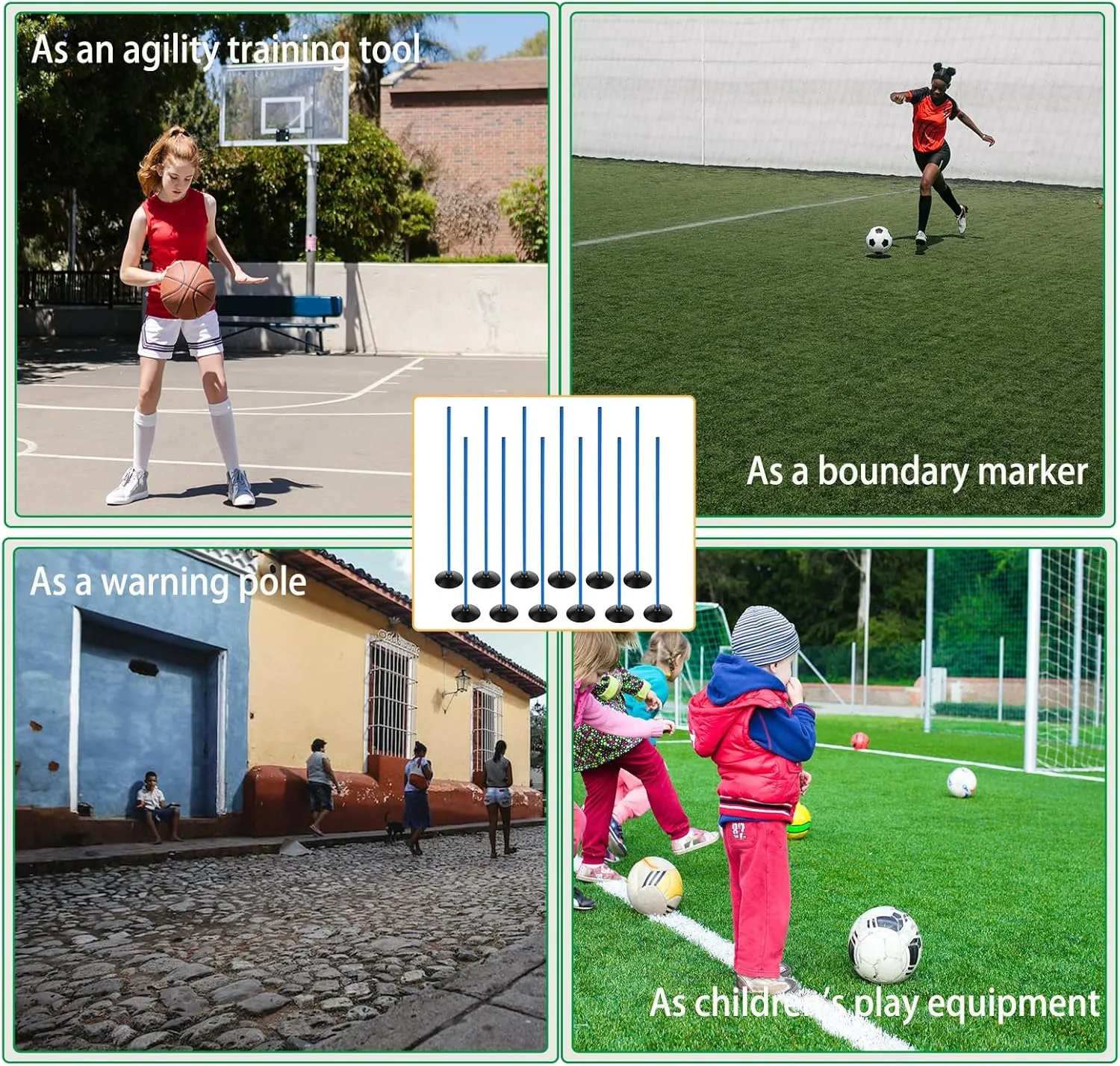 Blue Soccer Agility Poles Set Detachable Sports Trainning Speed Pole Slalom Poles with Rubber Base Sport Traning Equipment
