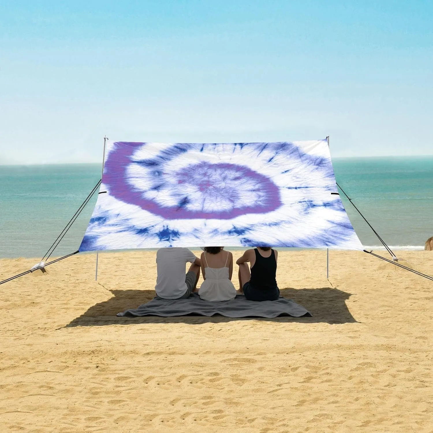 Boho Peace Spiral Tie Dye Beach Canopy Tent Anti-UV & Wind Resistant, Camping Sun Shelter Easy Setup Portable,Outdoor Shade Tents with Sandbags,Sand Shovels,Ground Pegs & Stability Poles