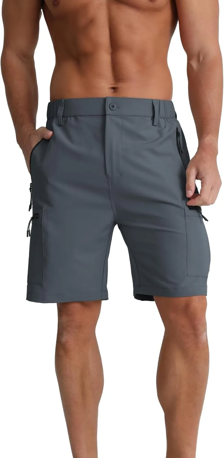 BOJIN Men's Hiking Cargo Shorts with 5 Zipper Pockets Lightweight Quick Dry Casual Wear Golf Fishing Shorts 9 inch Inseam