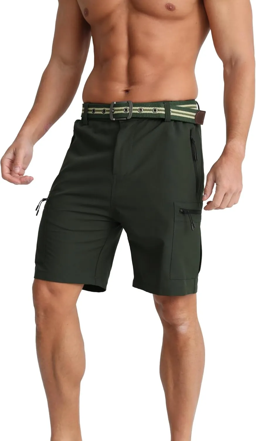 BOJIN Men's Hiking Cargo Shorts with 5 Zipper Pockets Lightweight Quick Dry Casual Wear Golf Fishing Shorts 9 inch Inseam