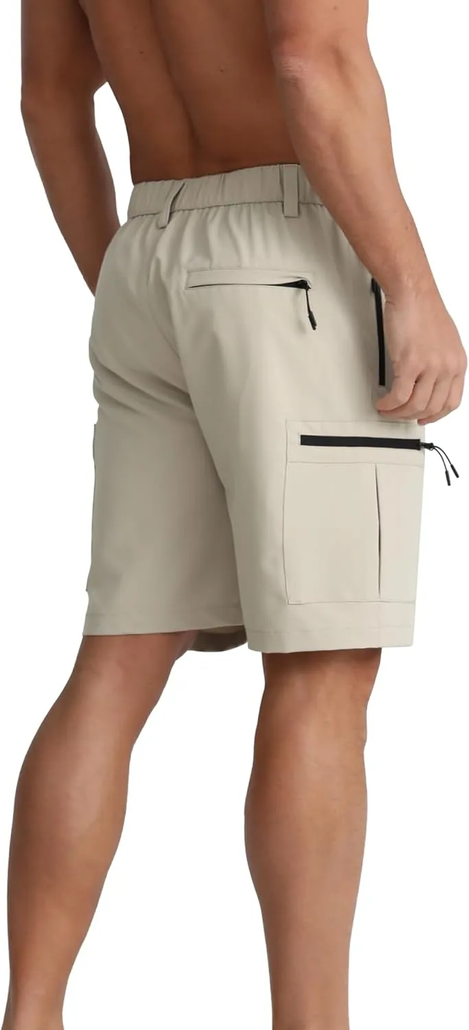 BOJIN Men's Hiking Cargo Shorts with 5 Zipper Pockets Lightweight Quick Dry Casual Wear Golf Fishing Shorts 9 inch Inseam