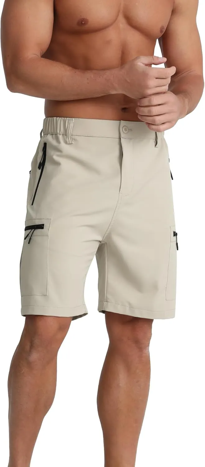BOJIN Men's Hiking Cargo Shorts with 5 Zipper Pockets Lightweight Quick Dry Casual Wear Golf Fishing Shorts 9 inch Inseam