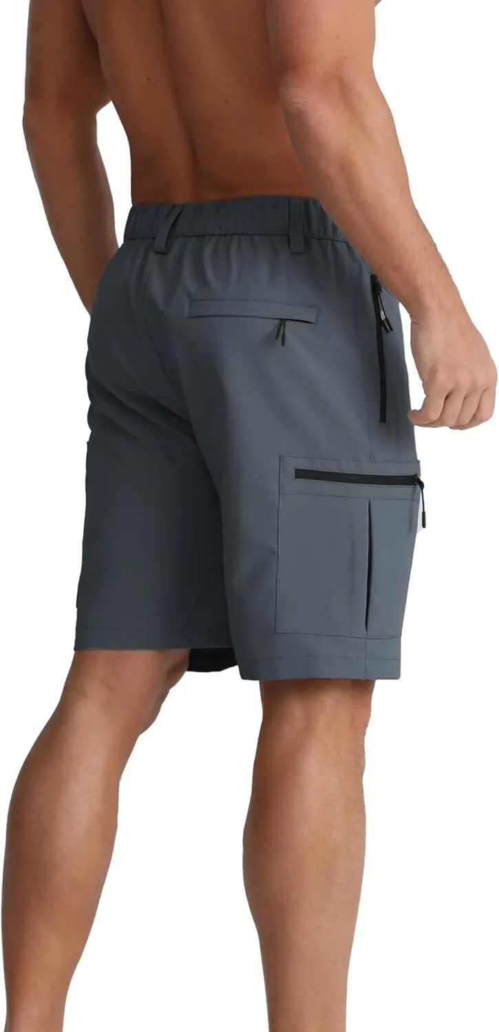 BOJIN Men's Hiking Cargo Shorts with 5 Zipper Pockets Lightweight Quick Dry Casual Wear Golf Fishing Shorts 9 inch Inseam