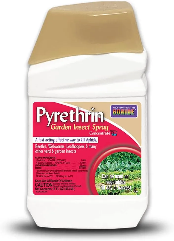 Bonide Pyrethrin Garden Insect Spray Concentrate, 16 oz Ready-to-Mix Fast Acting Insecticide for Outdoor Garden Use