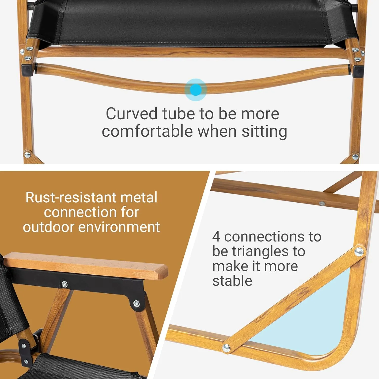 Bonnlo 11.2" Lightweight Folding Camping Chair – Portable Aluminum Frame with Wood Grain Finish,Ultra-Light Under 5lbs, Supports 220 lbs for Outdoor, Camping & Fishing Black