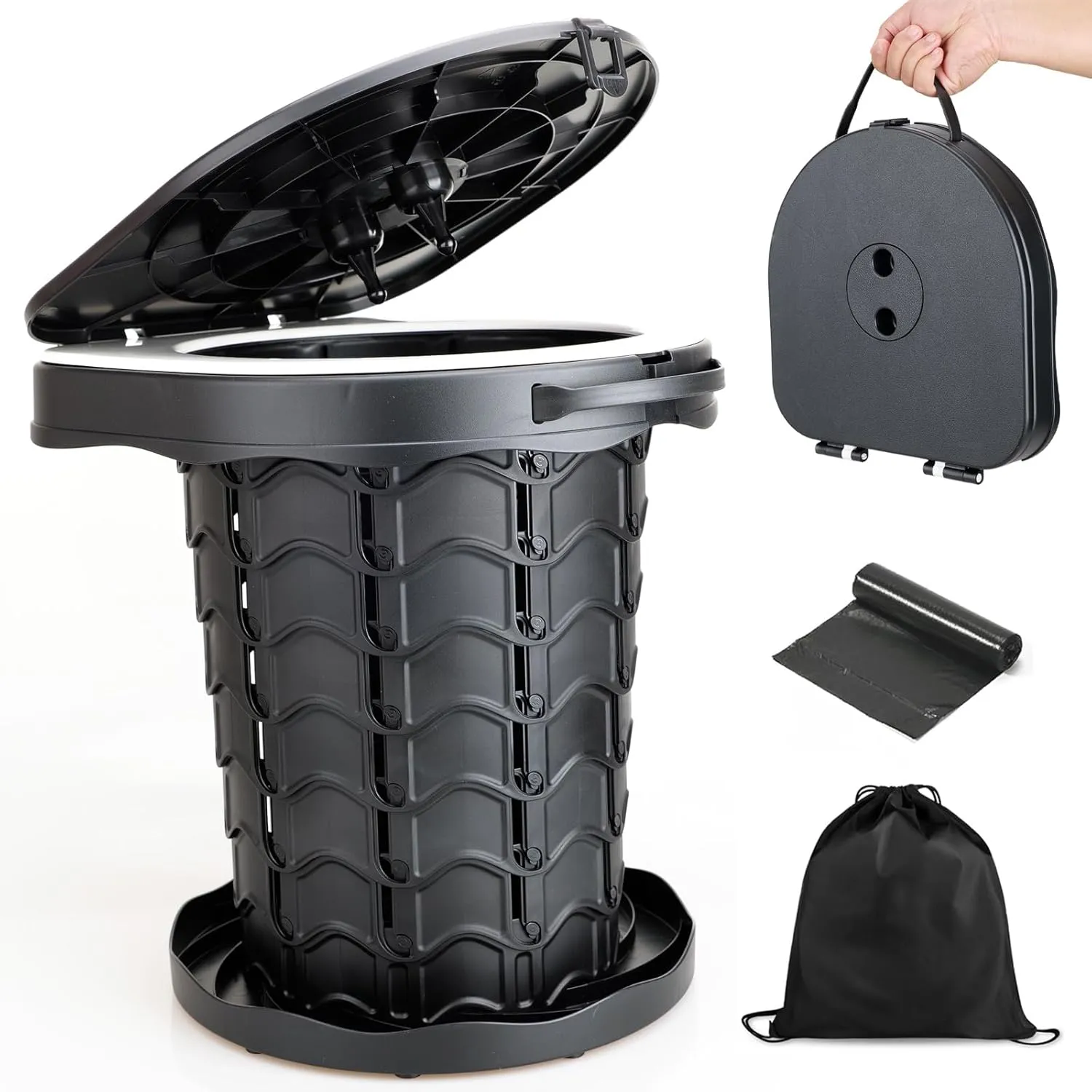 Boreeman Portable camping Toilet, Foldable and Height Adjustable, Load Capacity 400lbs, with Carrying Handle, Perfect for Camping, Travel & Car Use
