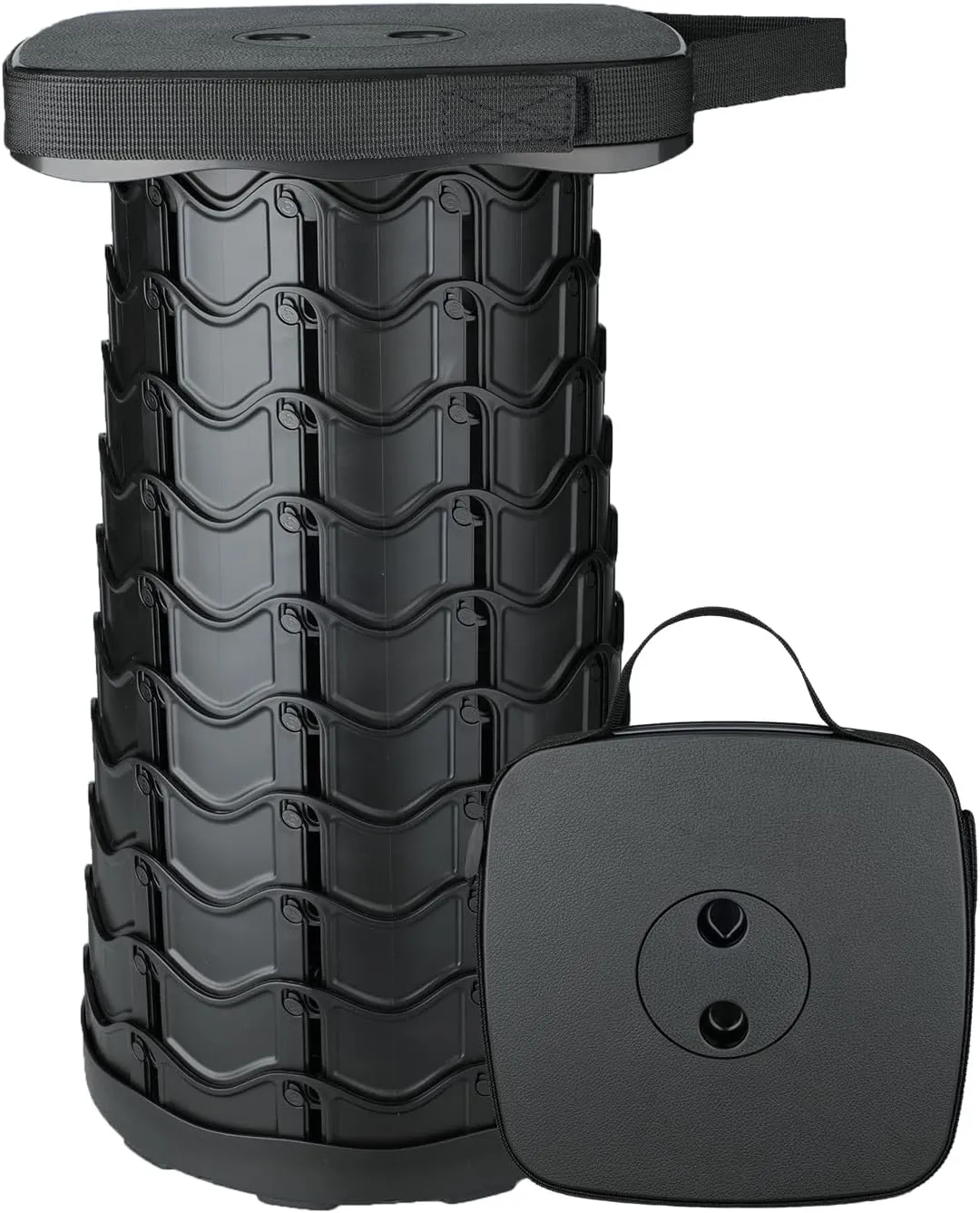 Boreeman Upgraded Collapsible Stool, Square Portable Stool, Lightweight Yet More Sturdy with Load Capacity 400lbs, Perfect for Camping Fishing Hiking BBQ (Square Black)