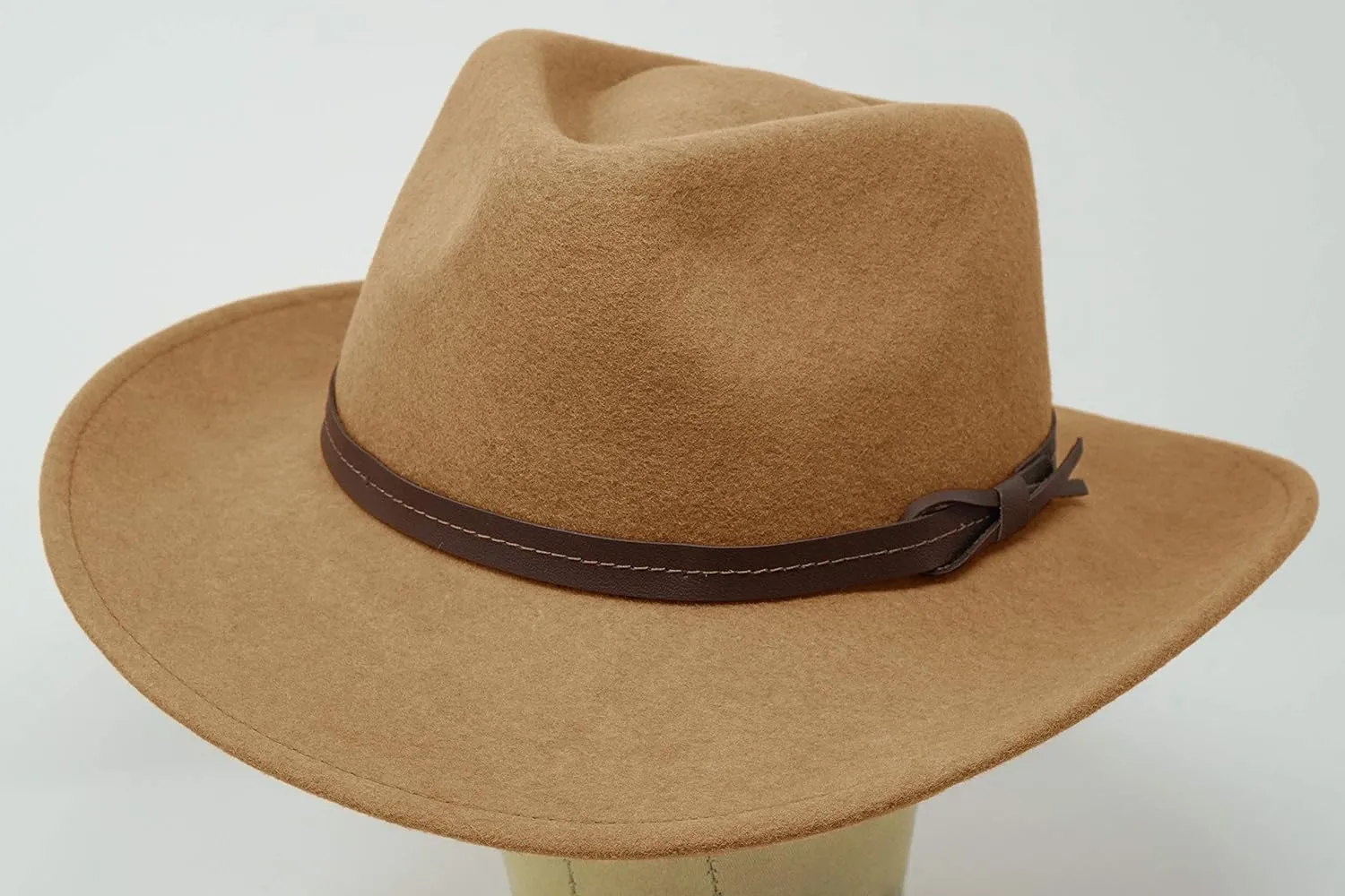 Borges & Scott Hardy - Lightweight Wide Brim Fedora - Leather Band - 100% Wool Felt - Crushable for Travel - Water Resistant