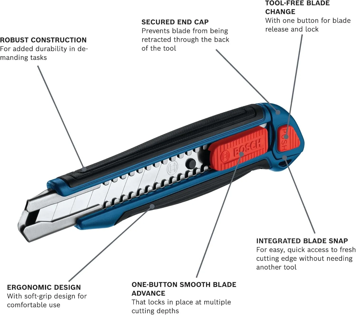 Bosch H11-14100-1 2-Piece Utility Knife Set | Folding and Snap-Off Knives with Robust Design, Integrated Blade Storage, and Belt Clip - Includes 4 Blades