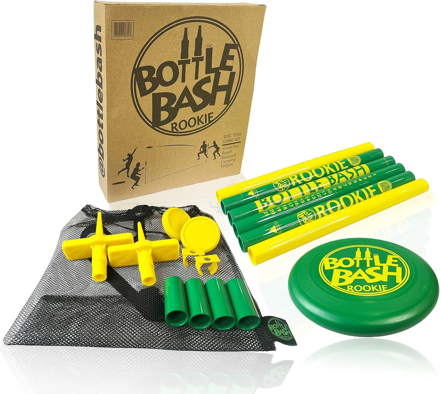 Bottle Bash Outdoor Flying Disc Game Set – Frisbee Toss Backyard and Beach Game for Family, Adult & Kids - Beersbee & Polish Horseshoes