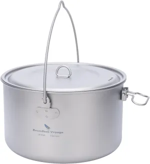 Boundless Voyage Titanium Hanging Pot for Outdoor Camping Backpacking Hiking Ultralight Portable Cooking Pot Camp Kitchen Cookware 1300ML/1950ML/2900ML