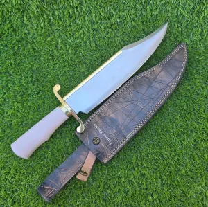 BOWIE KNIFE 1095 Carbon Steel, 14-INCH Hunting Camping Survival Knife White Bone Handle, Heavy Duty Full Tang With Sheath