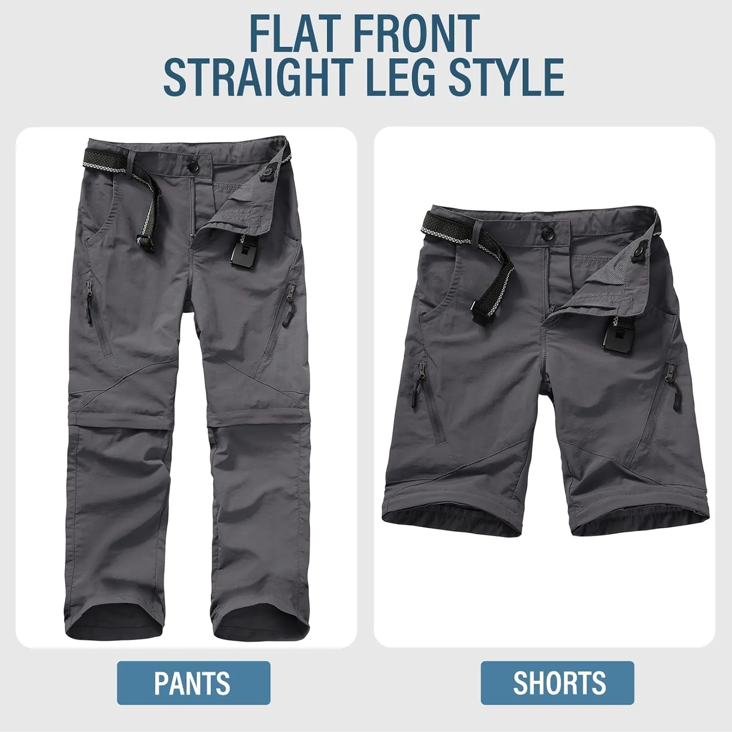 Boys Pants Kids Adjustable Waist Outdoor Quick Dry Lightweight Waterproof Pull On Casual Convertible Cargo Scout Pants