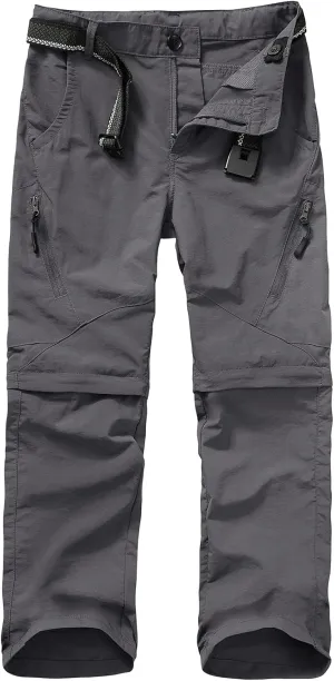 Boys Pants Kids Adjustable Waist Outdoor Quick Dry Lightweight Waterproof Pull On Casual Convertible Cargo Scout Pants