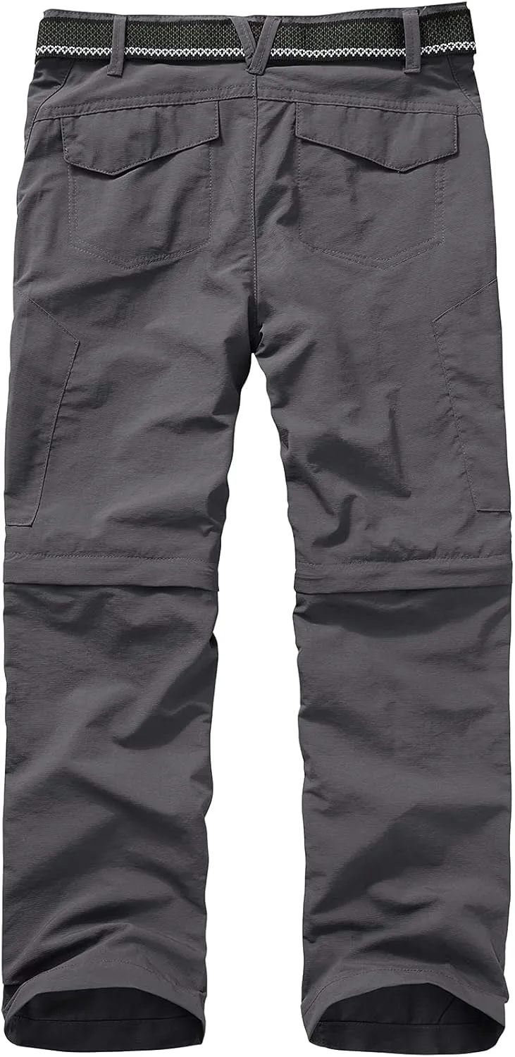 Boys Pants Kids Adjustable Waist Outdoor Quick Dry Lightweight Waterproof Pull On Casual Convertible Cargo Scout Pants
