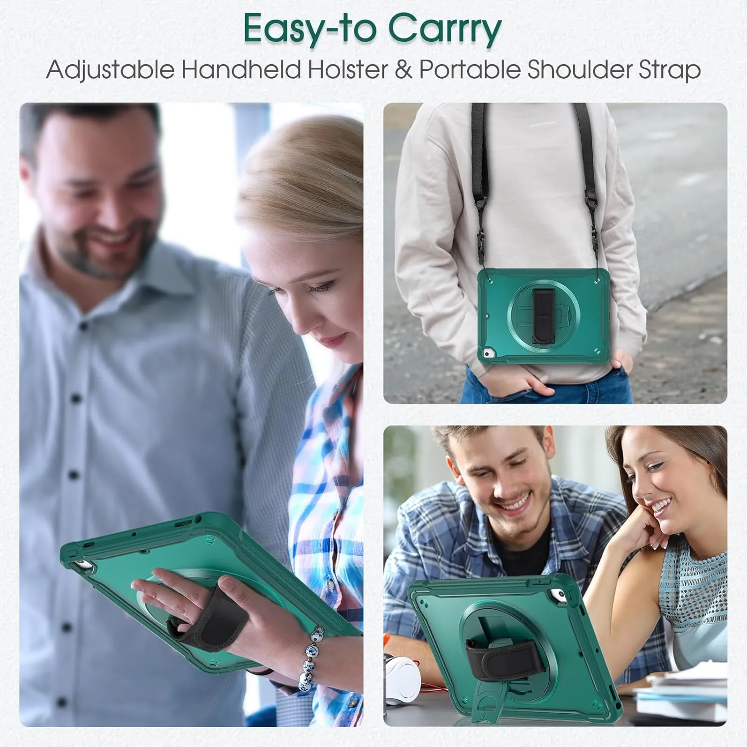 BRAECNstock Case for iPad 6th/5th Generation 9.7 inch 2018/2017,ipad Air 2nd Gen & Pro 9.7 inch Cover for Kids with Pencil Holder,Screen Protector,360°Rotating Hand Strap&Kickstand-Midnight Green