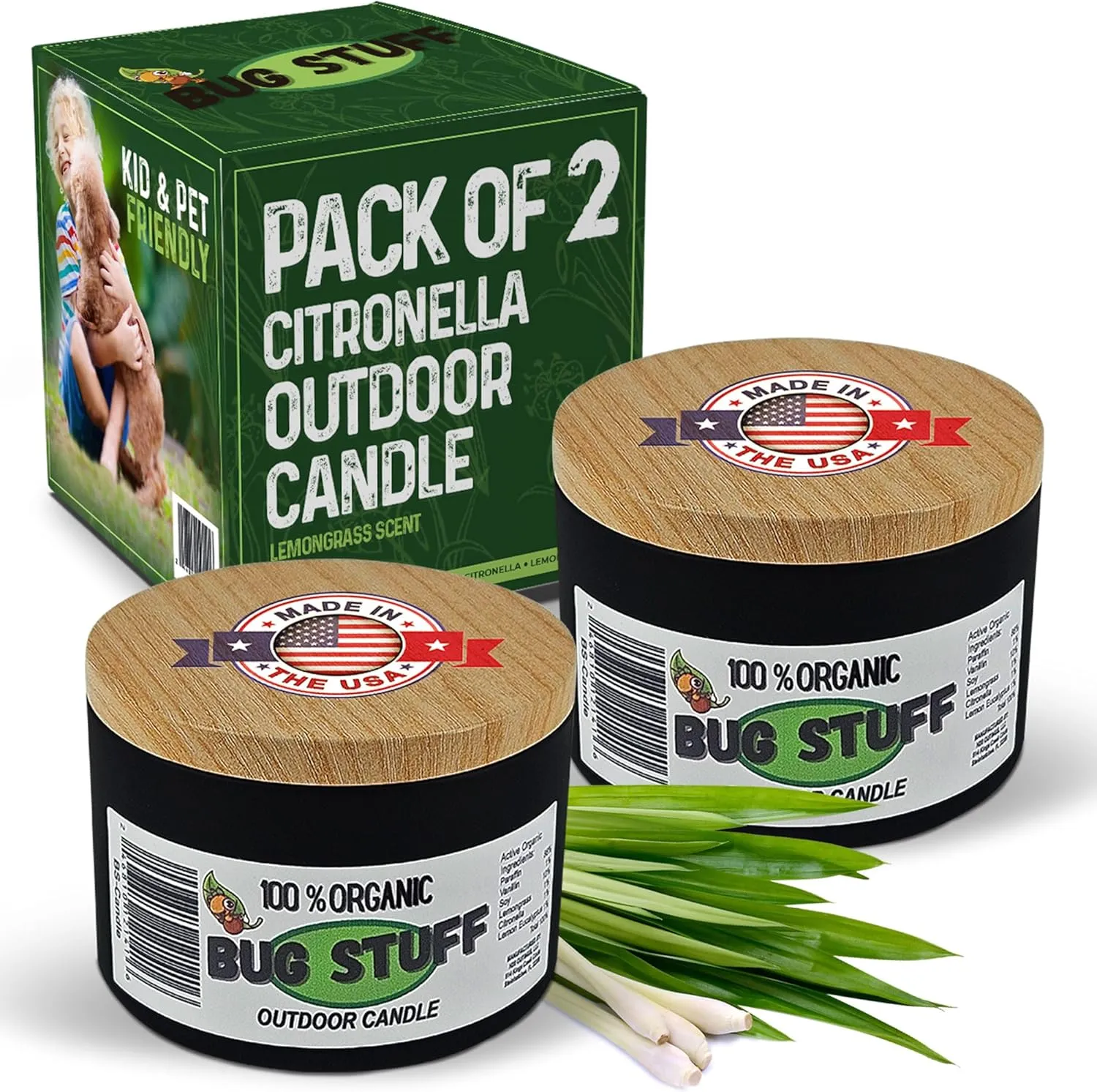 Bug Stuff All-Natural Outdoor Citronella Candle, 100% Organic Bug Candle with Fresh Citrus Scent, Perfect for Outdoor Patio & Camping Accessories, Keeps All Insects Away, Made in The USA (2)