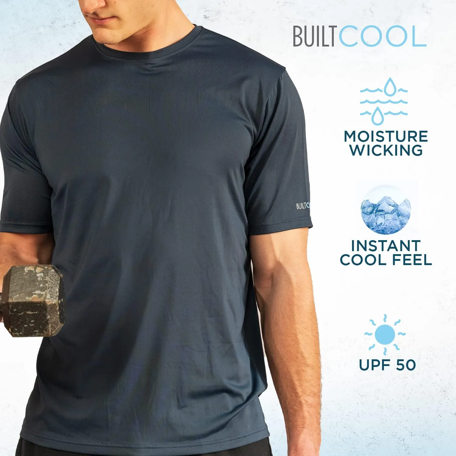BUILTCOOL Men’s Crew Neck Shirt – Quick Dry Shirts for Men, Instant Cooling Moisture Wicking, UPF 50 Sun Protection