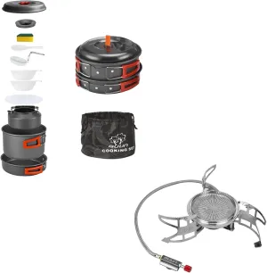 Bulin Camping Gas Stove 3800W Upgraded Windproof Adjustable Ultralight Backpacking Stove With Bulin Camping Cookware Set 11 PCS Portable Camp Gear Lightweight Backpacking Cooking Set