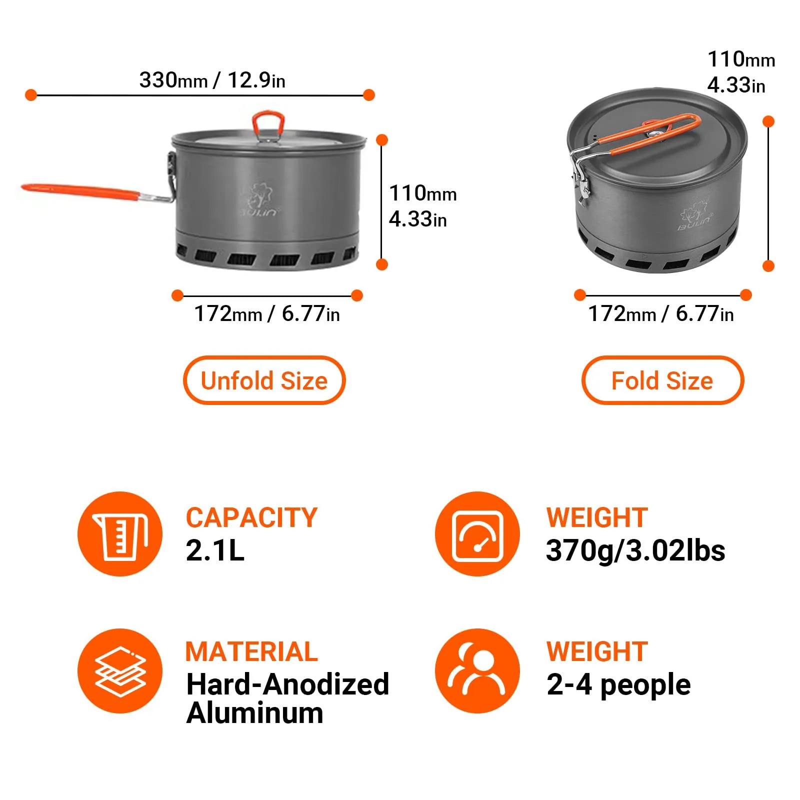BULIN Jure Large Single Pot Camping Pot with Heat Exchanger