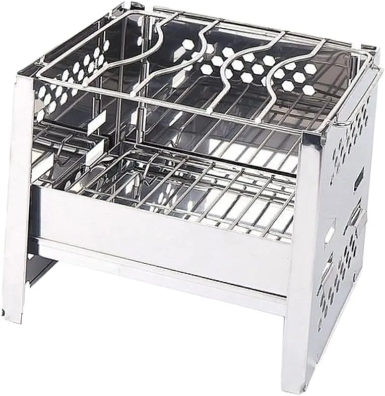 Burning Folding Barbecue Grill Portable Camping Stove Windscreen Stainless Steel Outdoor Cooking Gear