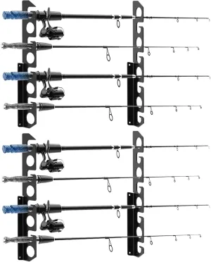 Butizone Fishing Rod Rack, Fishing Pole Wall or Ceiling Storage Rack Holder Wall Mount for Garage, Cabin and Basement, Holds 16 Fishing Rods Black, 2 Pack