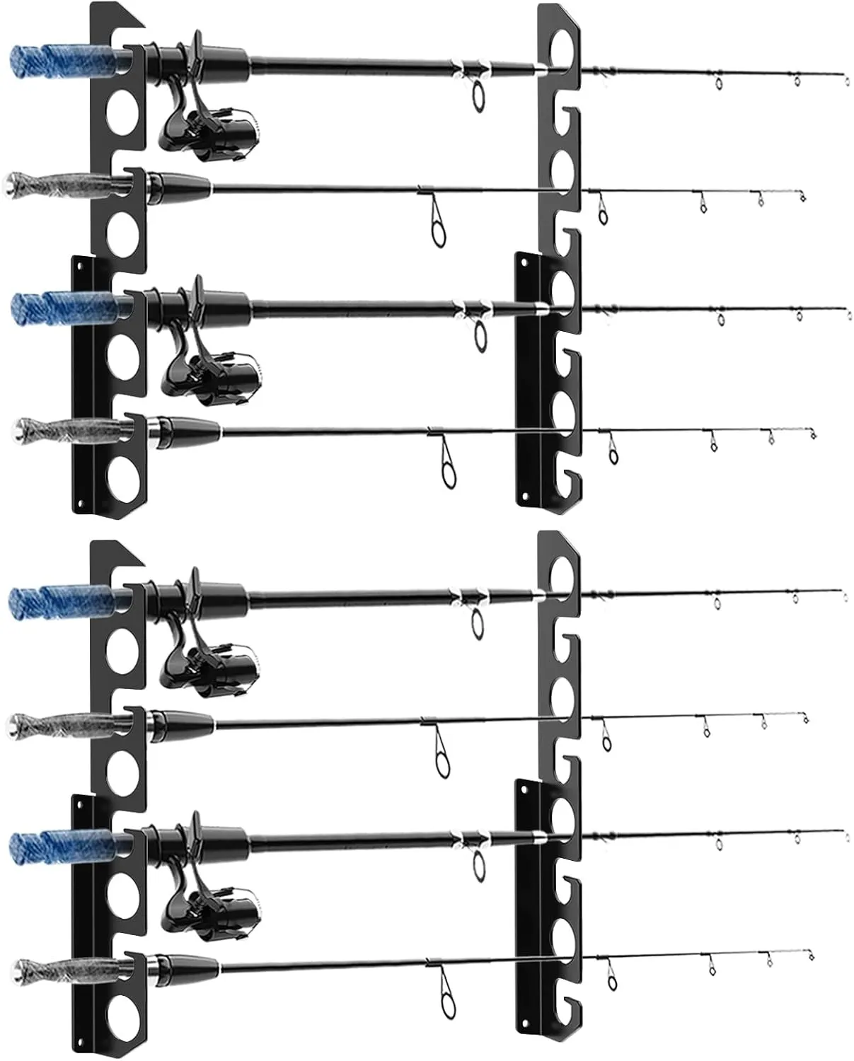 Butizone Fishing Rod Rack, Fishing Pole Wall or Ceiling Storage Rack Holder Wall Mount for Garage, Cabin and Basement, Holds 16 Fishing Rods Black, 2 Pack